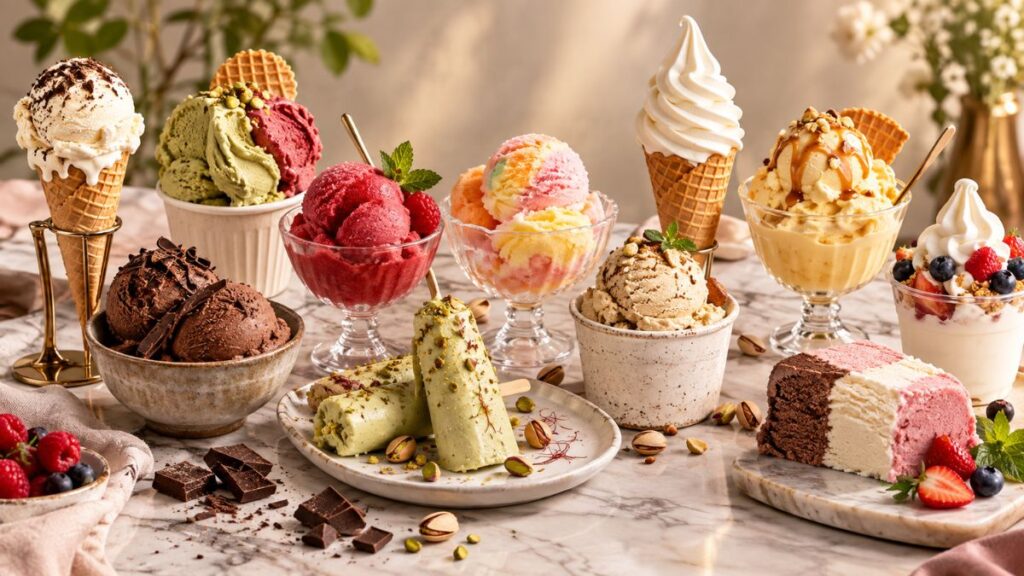 Types of Ice Cream in different flavors and styles