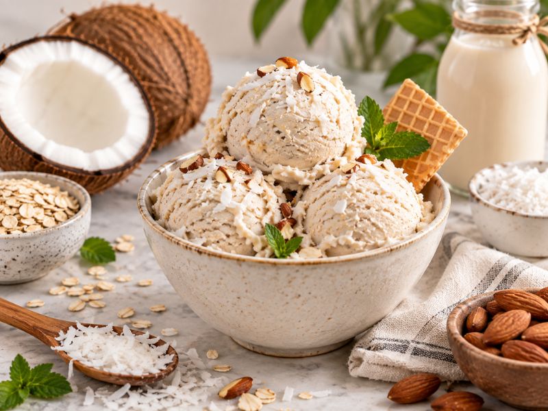 Creamy vegan ice cream made with plant-based ingredients