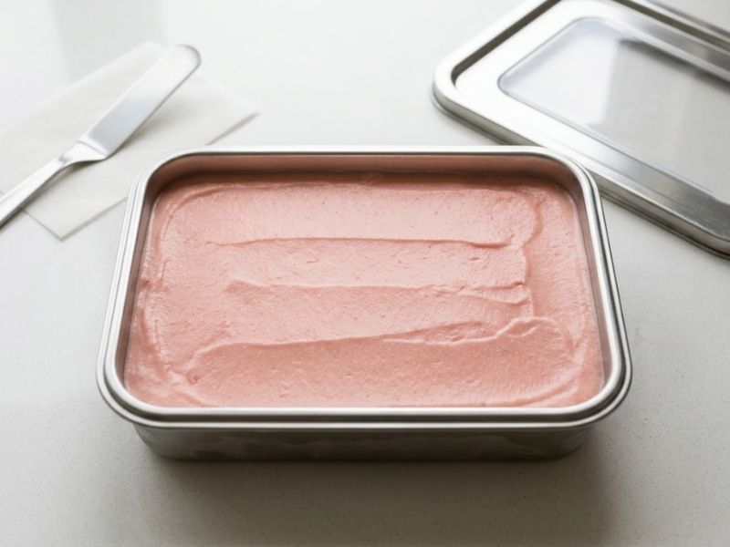 Watermelon ice cream mixture ready for freezing