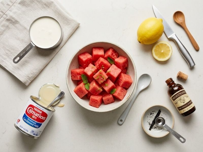 Ingredients for homemade watermelon ice cream