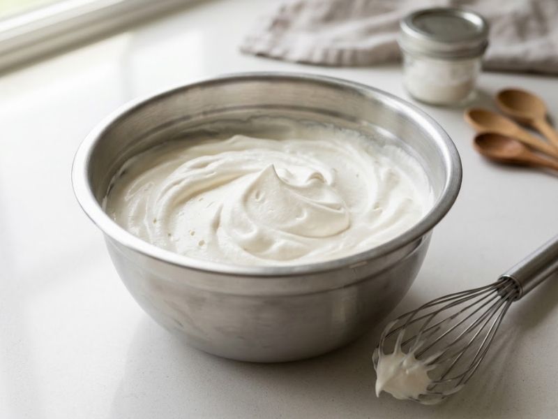 Softly whipped cream prepared for watermelon ice cream
