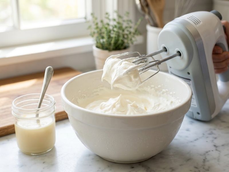 Whipped cream base for homemade no-churn rainbow sherbet