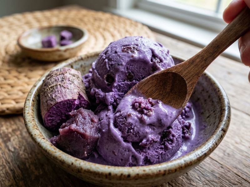 Purple ube and homemade ube ice cream