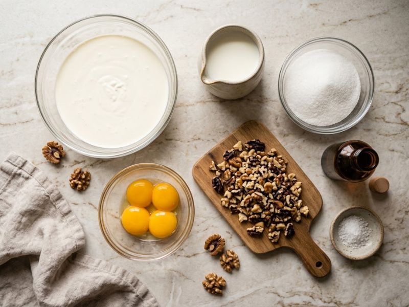 Ingredients for homemade black walnut ice cream