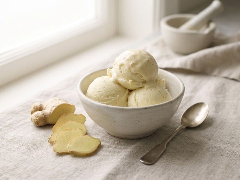 Creamy scoops of homemade ginger ice cream