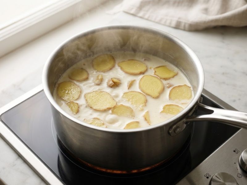 Fresh ginger infusing in cream for ginger ice cream