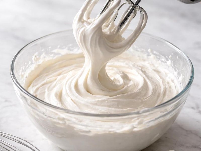 Heavy whipping cream being whipped for homemade lemon ice cream